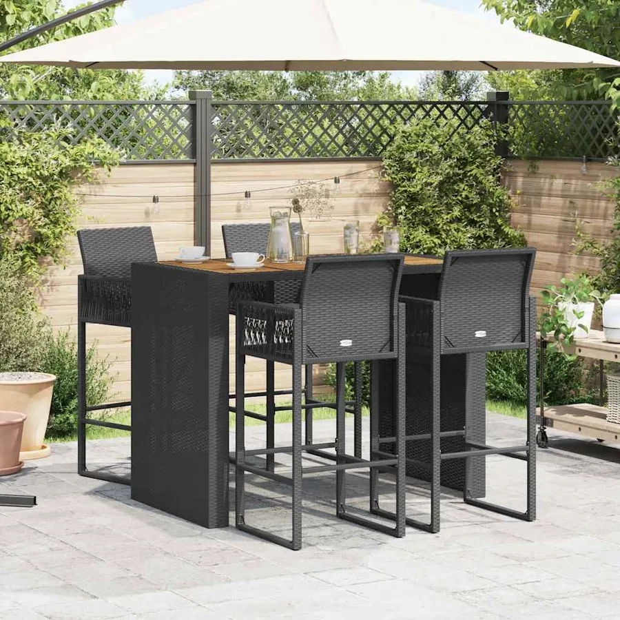 Ensemble de bar de jardin 5 pcs sans coussins noir poly rotin - 3