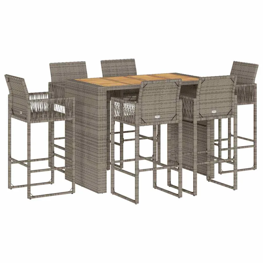 Ensemble de bar de jardin 7 pcs sans coussins gris poly rotin - 2