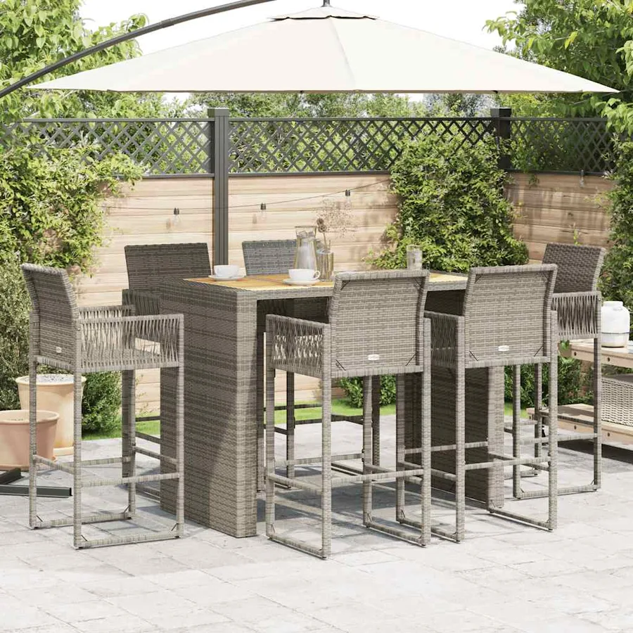 Ensemble de bar de jardin 7 pcs sans coussins gris poly rotin - 3