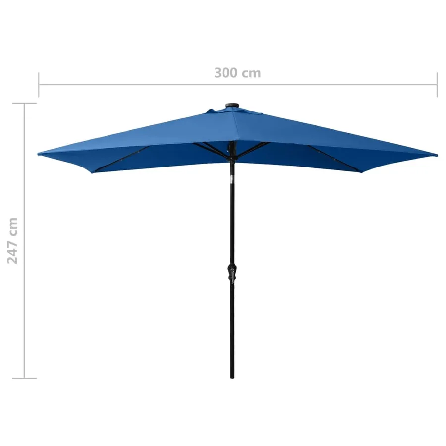 Parasol de jardin avec LED et mât en acier bleu azuré 2x3 m - 11