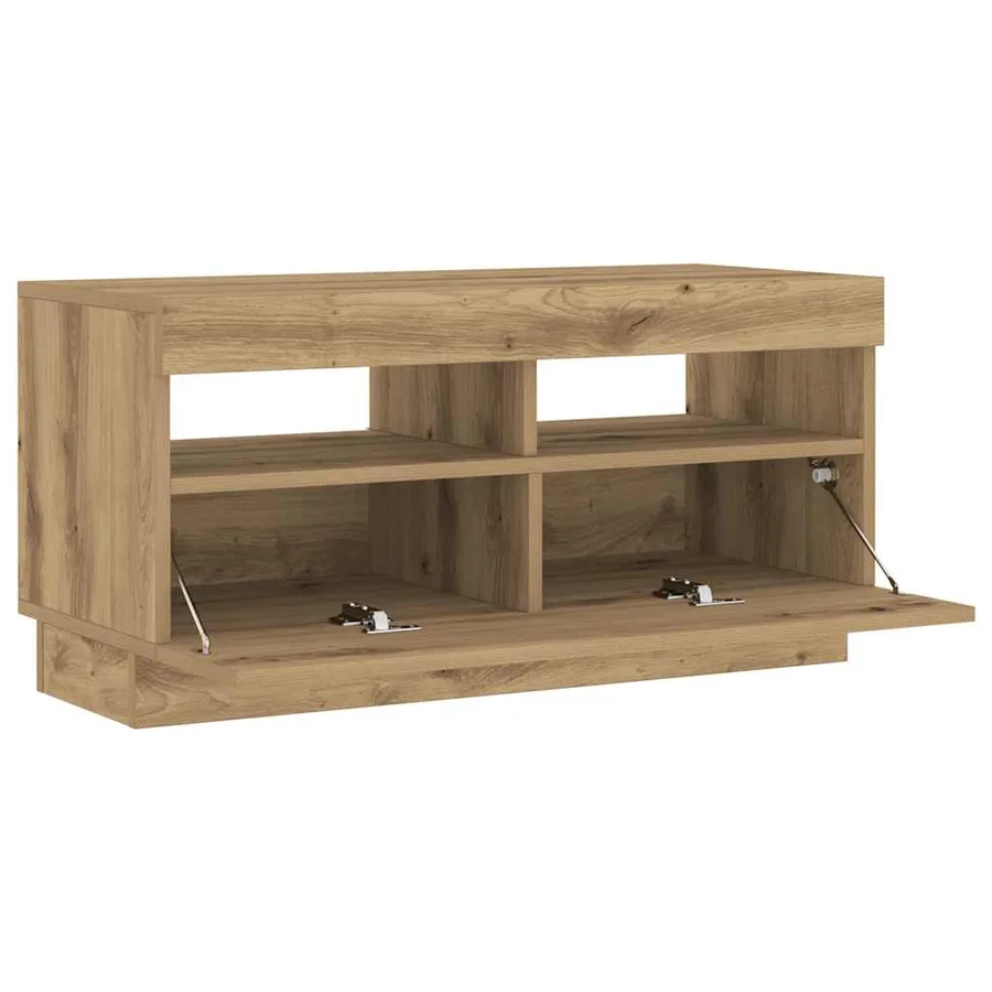 Meuble TV avec lumières LED chêne artisanal bois d'ingénierie - 14