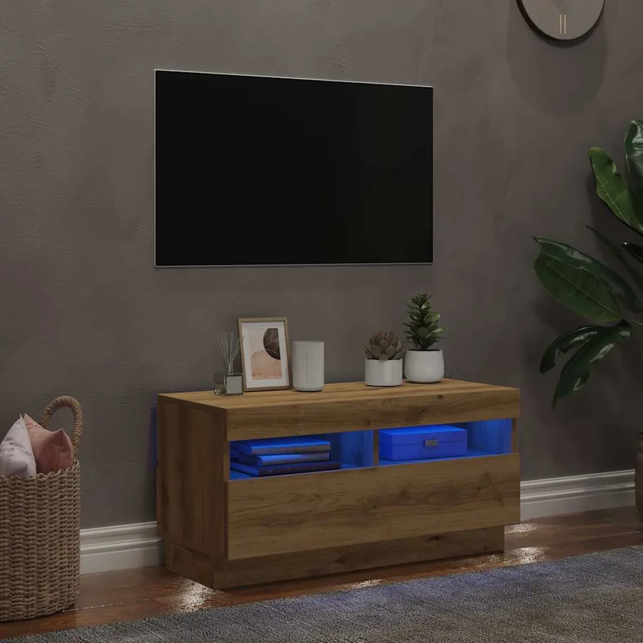 Meuble TV avec lumières LED chêne artisanal bois d'ingénierie - 3