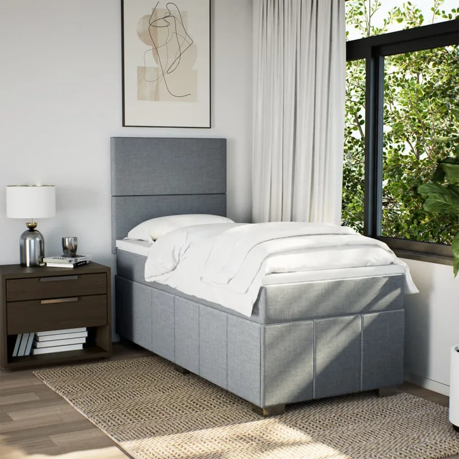 Sommier à lattes de lit avec matelas Gris clair 90x200 cm Tissu - 5