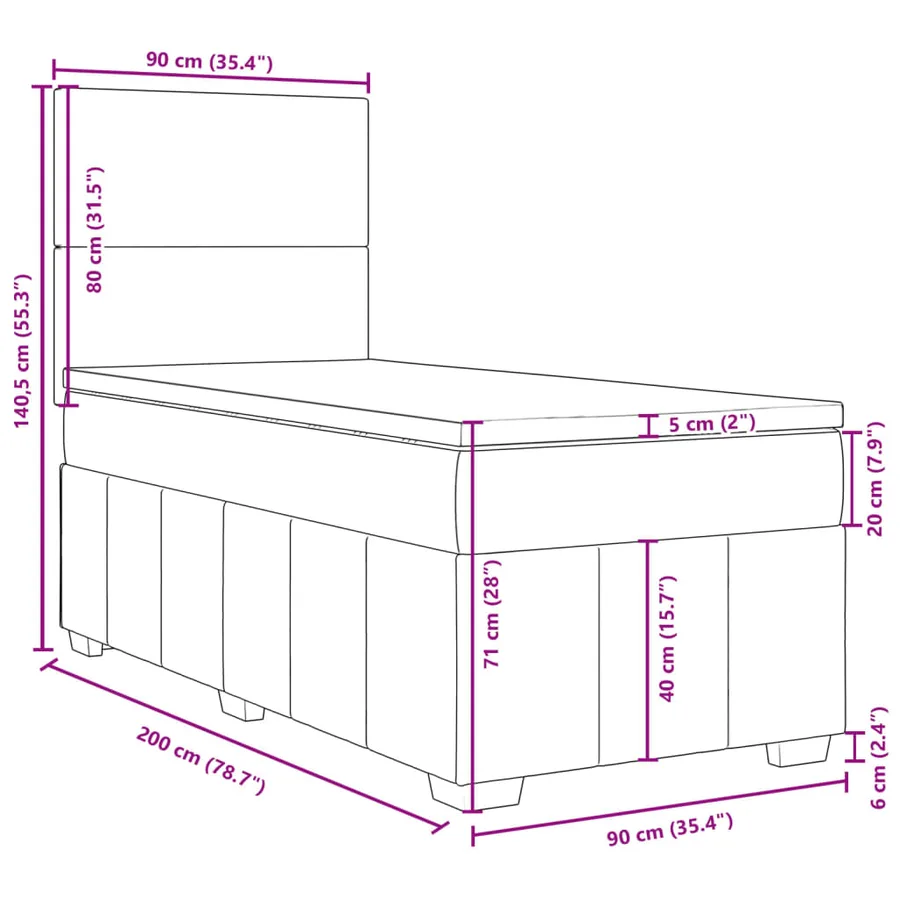 Sommier à lattes de lit avec matelas Gris clair 90x200 cm Tissu - 13