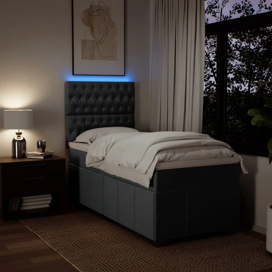 Sommier à lattes de lit avec matelas Gris foncé 90x200 cm Tissu - 4