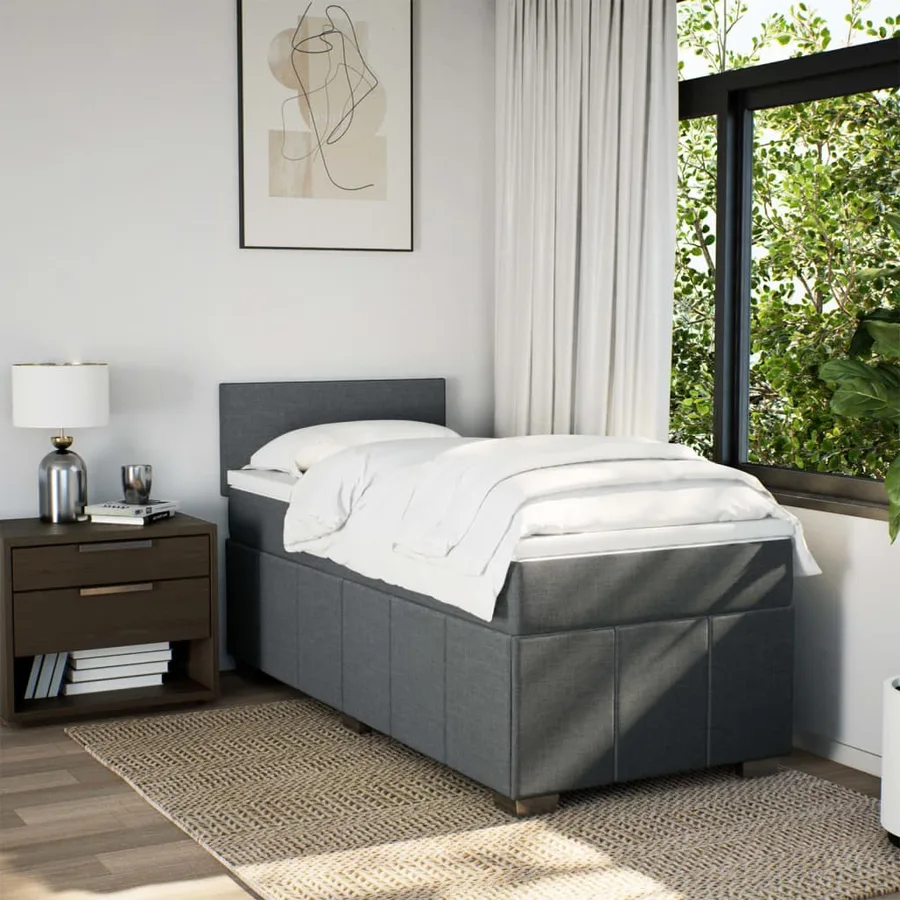 Sommier à lattes de lit avec matelas Gris foncé 90x200 cm Tissu - 5