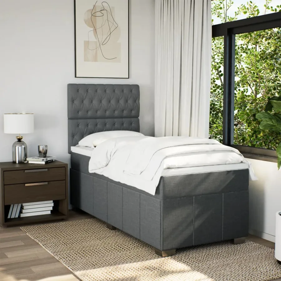 Sommier à lattes de lit avec matelas Gris foncé 90x200 cm Tissu - 3