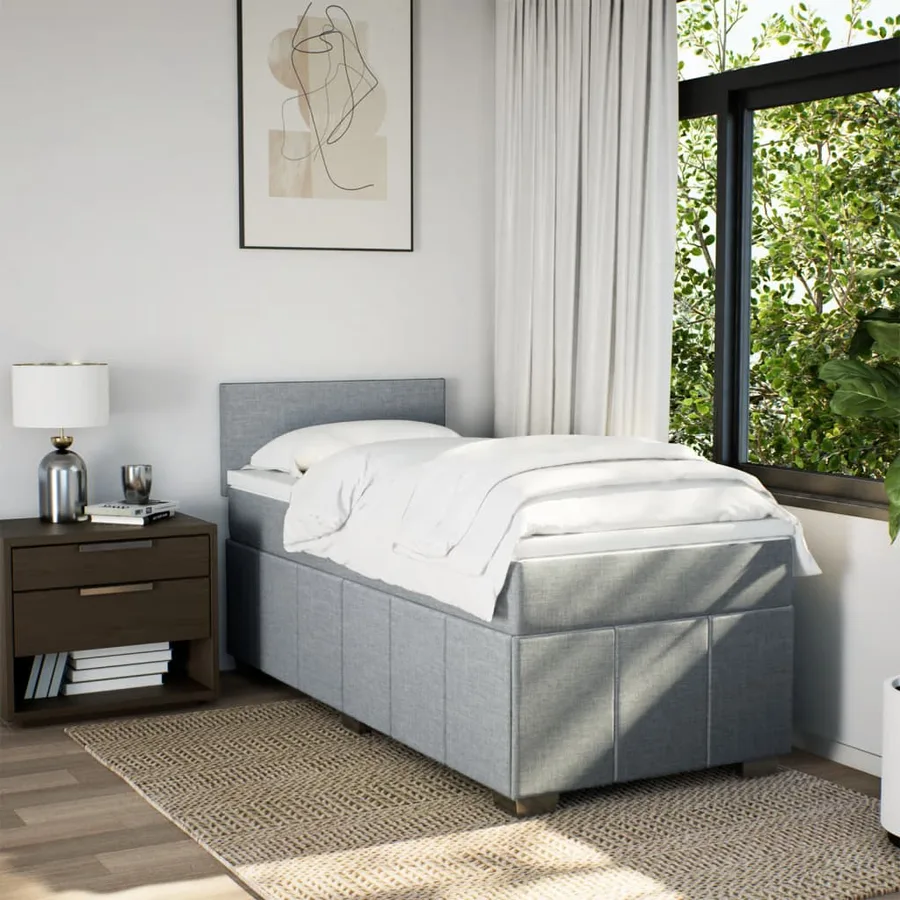 Sommier à lattes de lit avec matelas Gris clair 100x200cm Tissu - 4