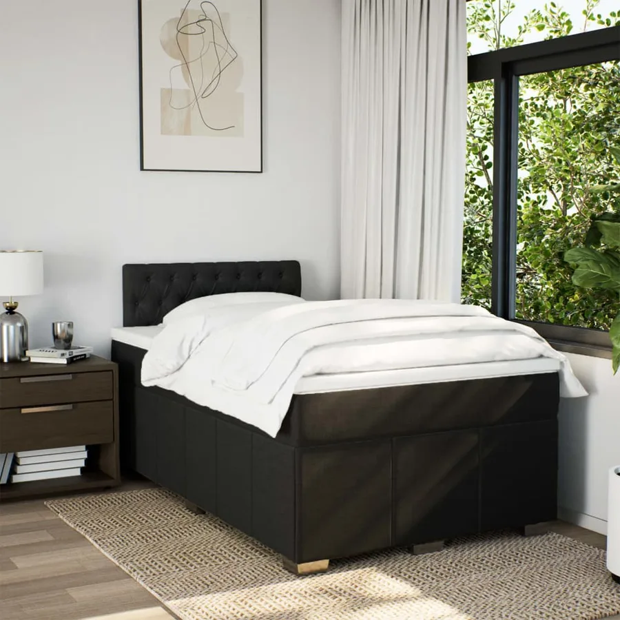 Sommier à lattes de lit avec matelas noir 120x190 cm tissu - 5