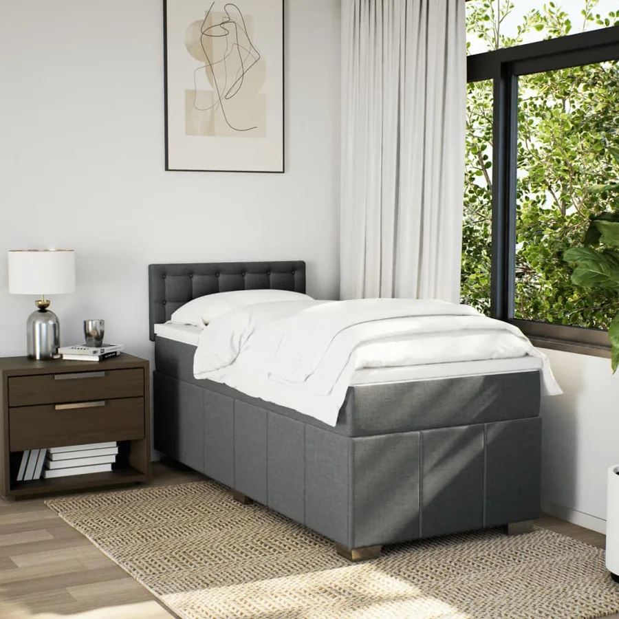 Sommier à lattes de lit avec matelas Gris foncé 100x200cm Tissu - 3