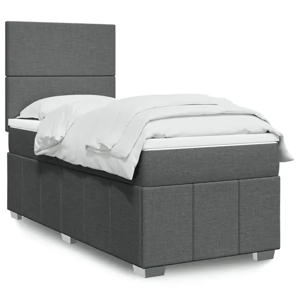 Sommier à lattes de lit avec matelas Gris foncé 100x200cm Tissu