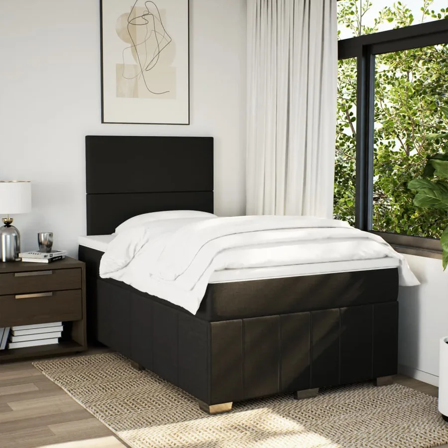 Sommier à lattes de lit avec matelas noir 120x190 cm tissu - 3
