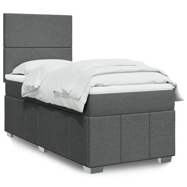 Sommier à lattes de lit avec matelas Gris foncé 100x200cm Tissu