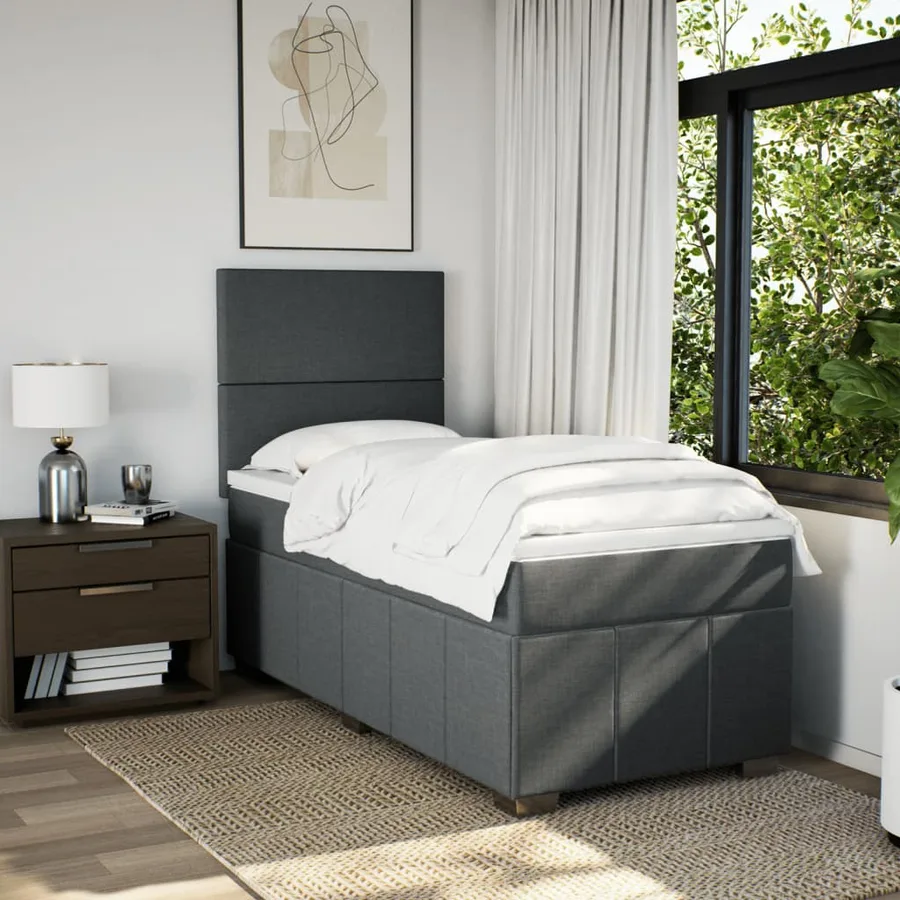 Sommier à lattes de lit avec matelas Gris foncé 100x200cm Tissu - 5