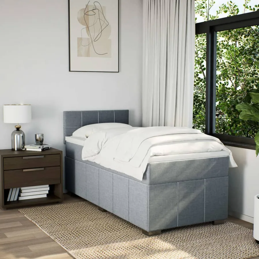 Sommier à lattes de lit avec matelas Gris clair 100x200cm Tissu - 4