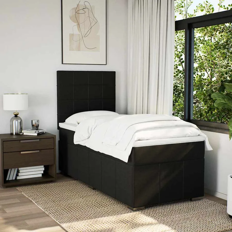 Sommier à lattes de lit avec matelas Noir 90x190 cm Tissu - 5