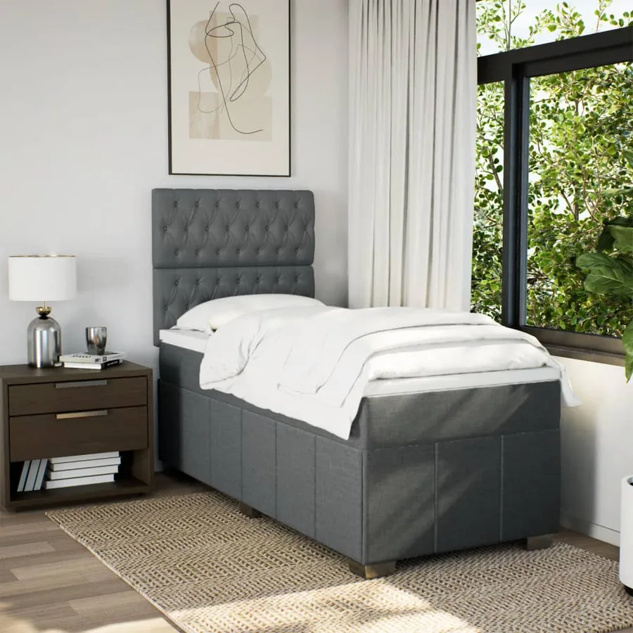 Sommier à lattes de lit et matelas Gris foncé 90x190 cm Tissu - 5