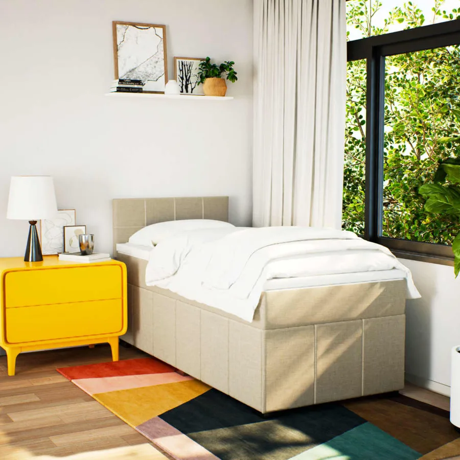 Sommier à lattes de lit avec matelas Crème 90x200 cm Tissu - 3