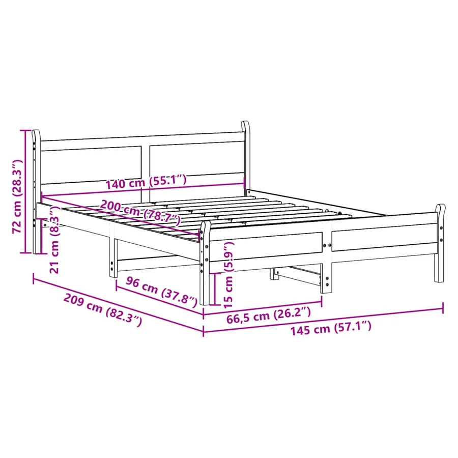 Cadre de lit sans matelas 140x200 cm bois massif de pin - 9