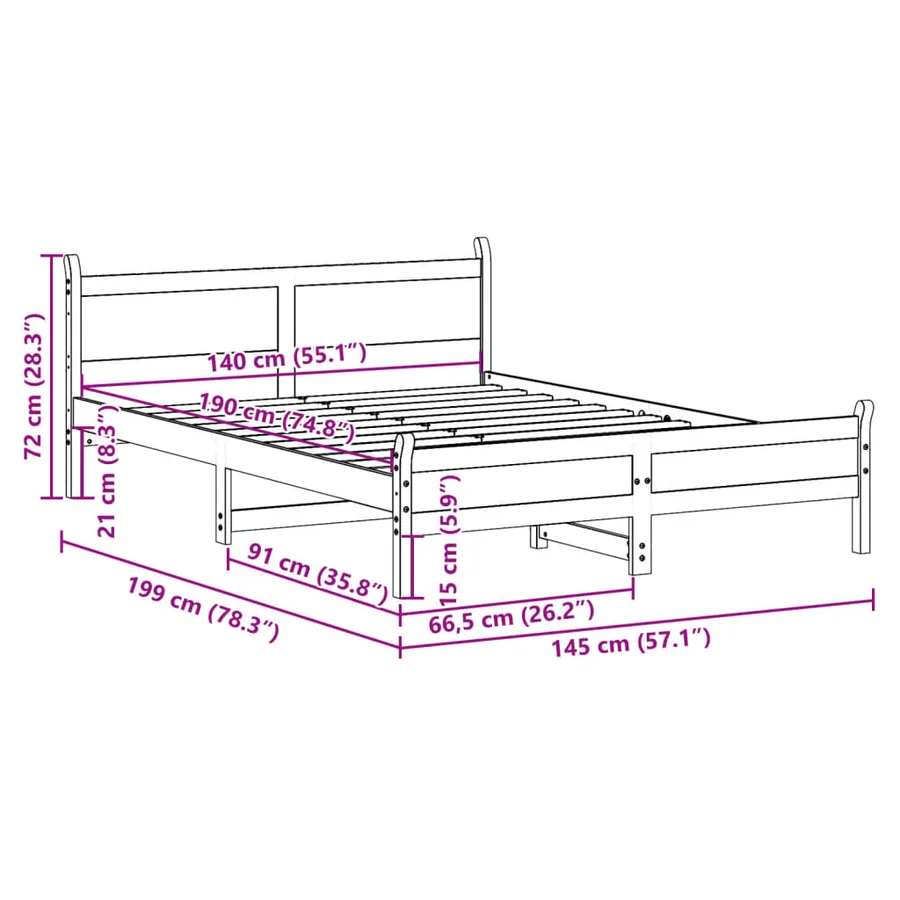 Cadre de lit sans matelas 140x190 cm bois de pin massif - 9