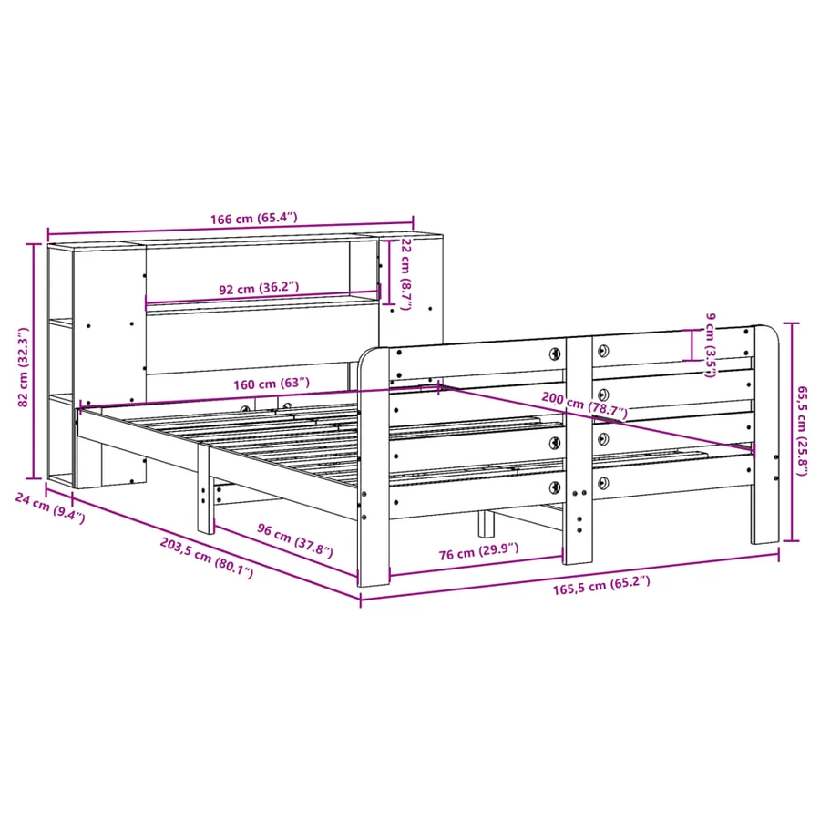 Cadre de lit sans matelas 160x200 cm bois massif de pin - 12