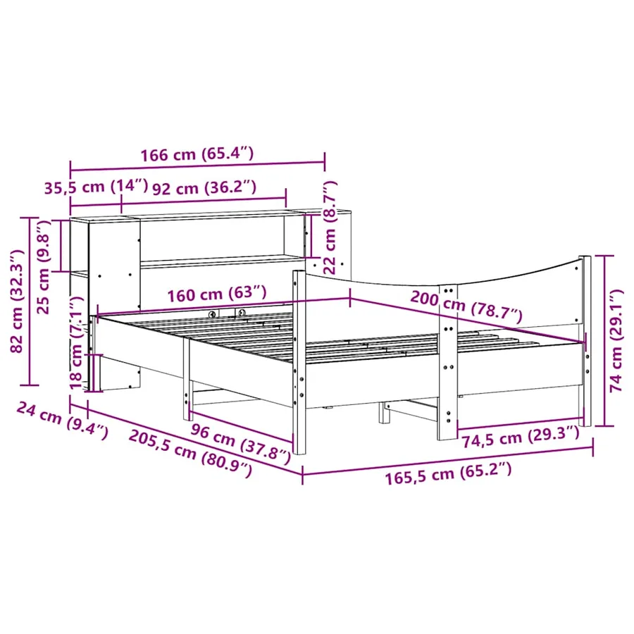 Cadre de lit sans matelas 160x200 cm bois massif de pin - 11