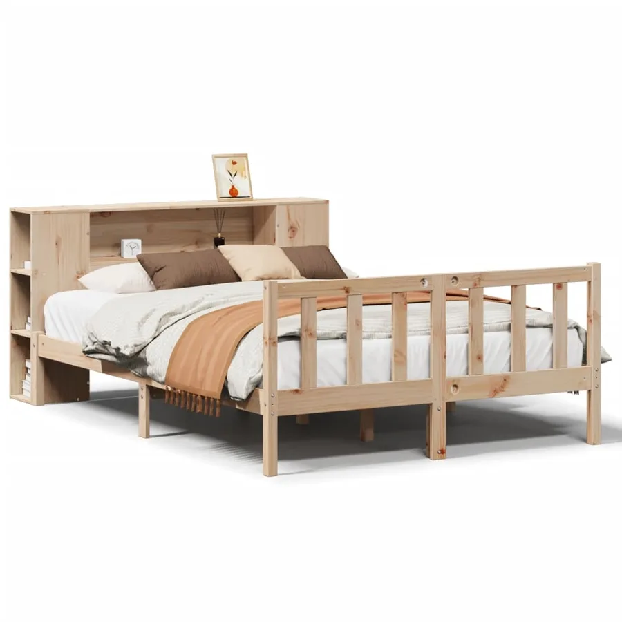 Lit bibliothèque sans matelas 160x200 cm bois massif de pin - 2