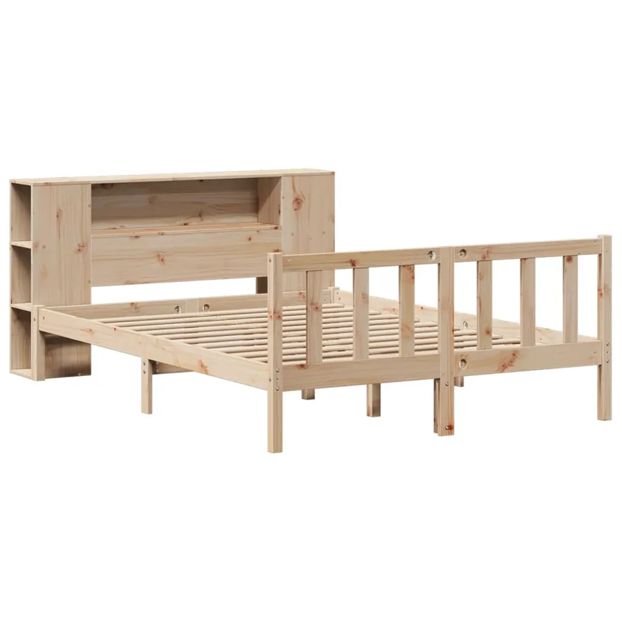 Lit bibliothèque sans matelas 160x200 cm bois massif de pin - 3