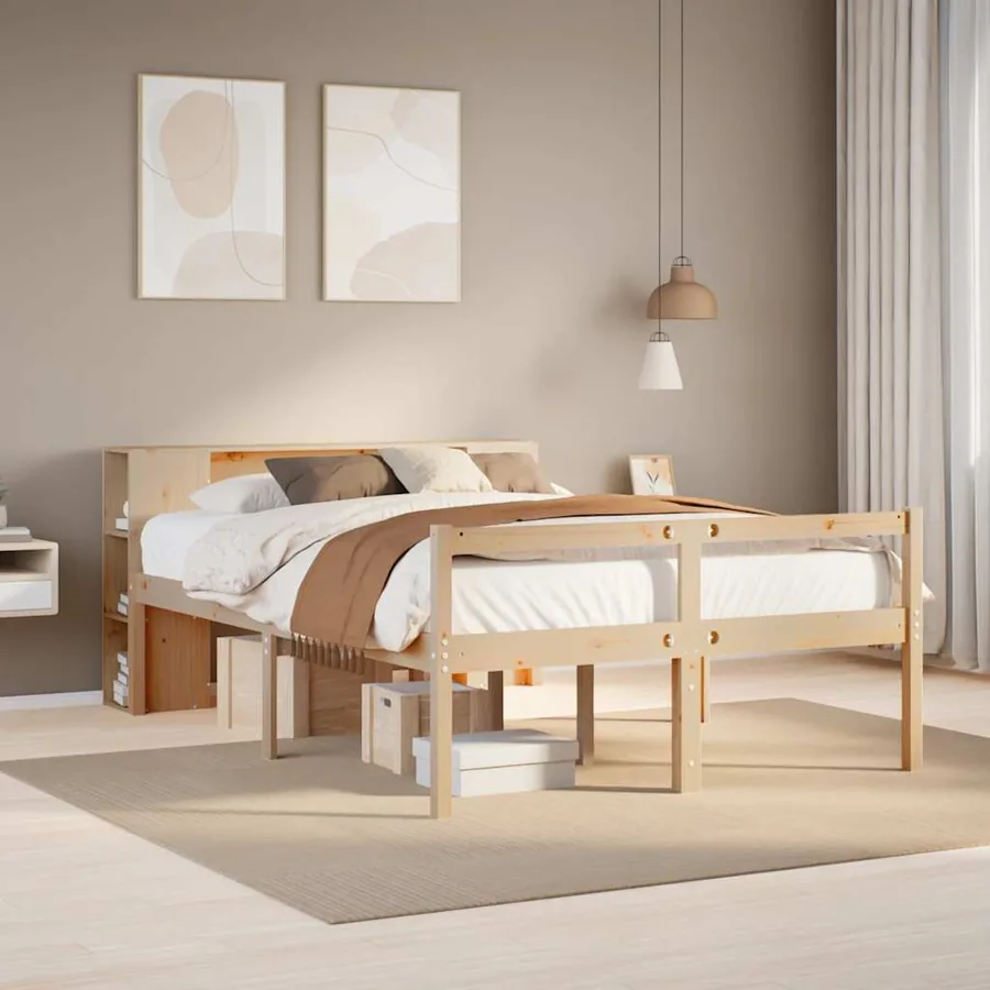 Lit bibliothèque sans matelas 160x200 cm bois massif de pin