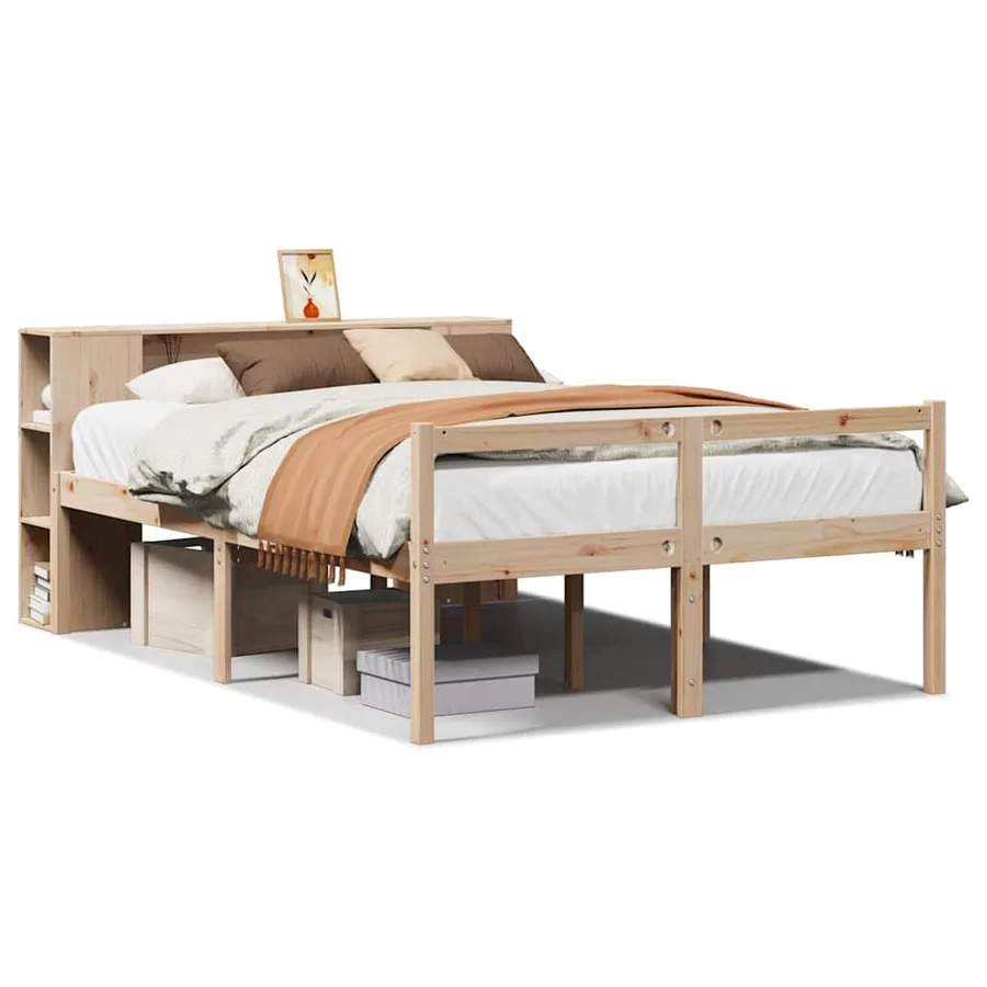 Lit bibliothèque sans matelas 160x200 cm bois massif de pin - 2