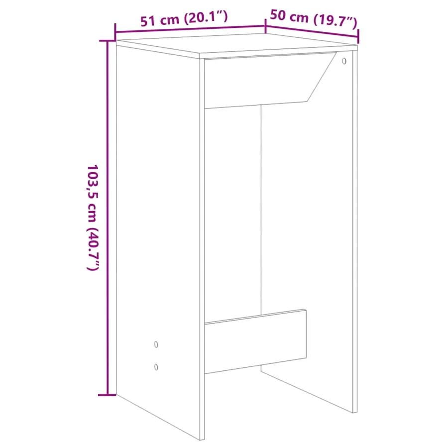 Table de bar noir 51x50x103,5 cm bois d'ingénierie - 9