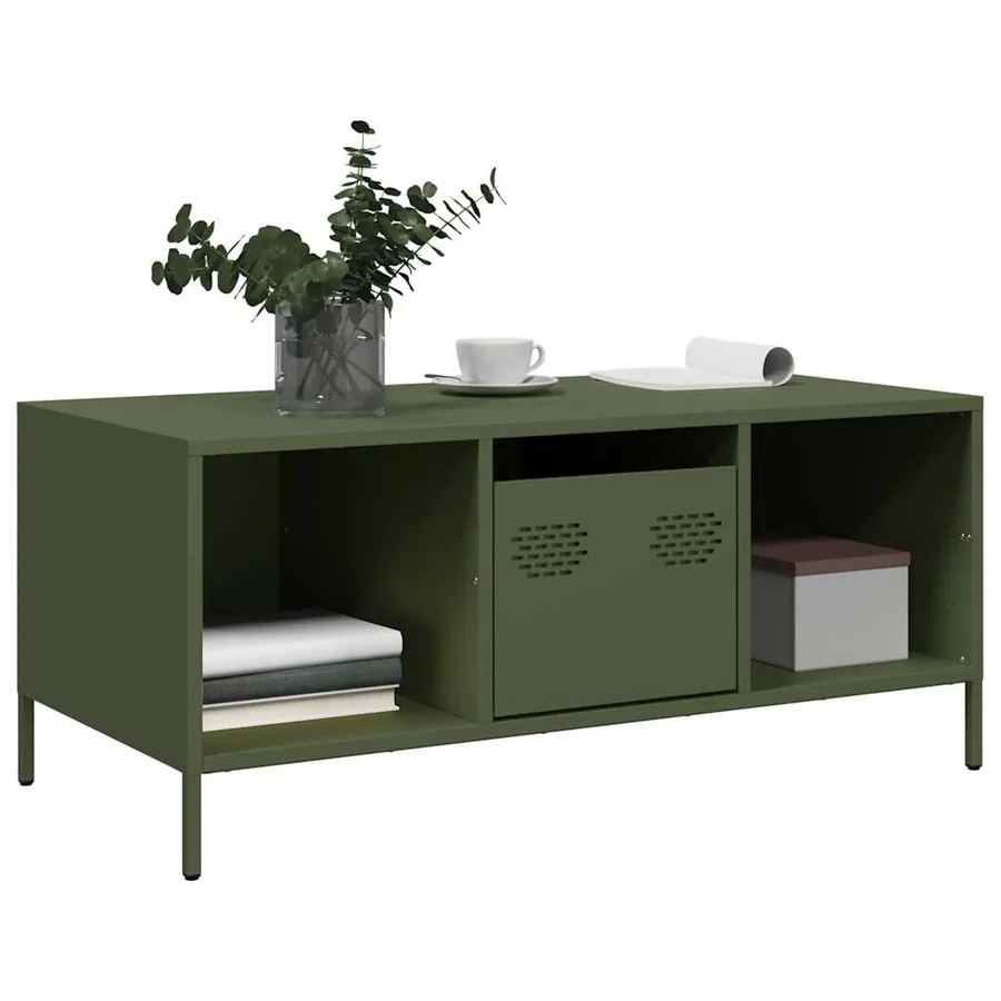 Table basse vert olive 101,5x50x43,5 cm acier laminé à froid - 3