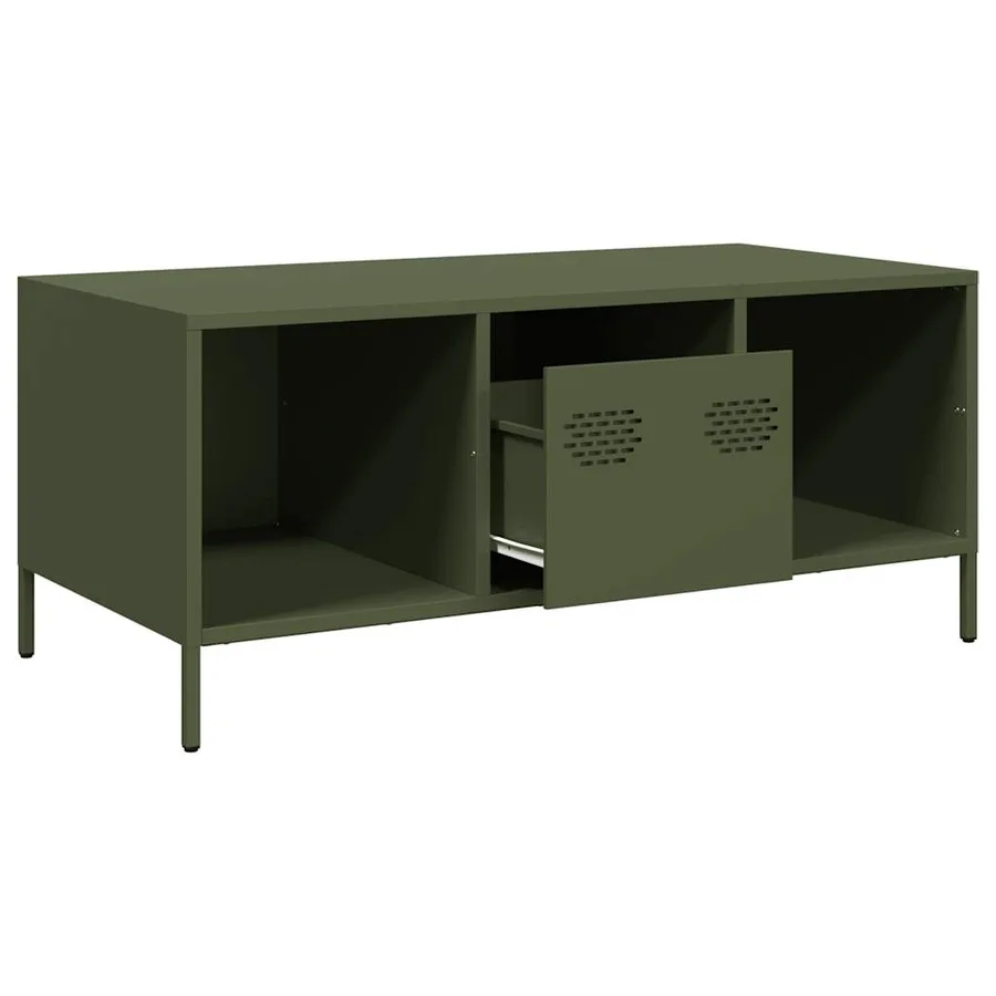 Table basse vert olive 101,5x50x43,5 cm acier laminé à froid - 5