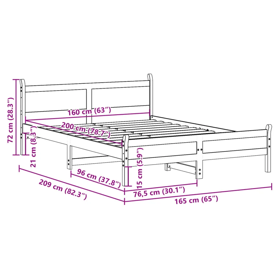 Cadre de lit sans matelas 160x200 cm bois massif de pin - 9