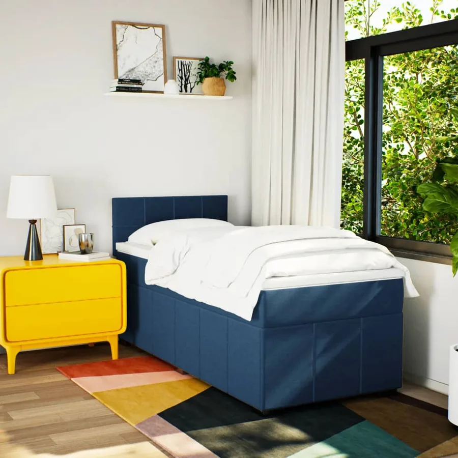 Sommier à lattes de lit avec matelas Bleu 100x200 cm Tissu - 4