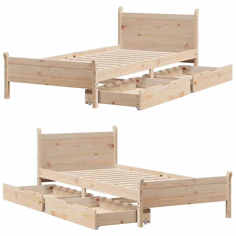 Cadre de lit sans matelas 75x190 cm bois de pin massif - 9