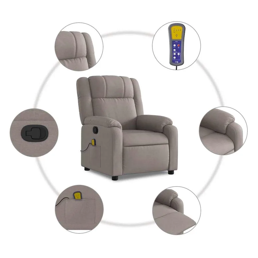 Fauteuil de massage inclinable Taupe Tissu - 6