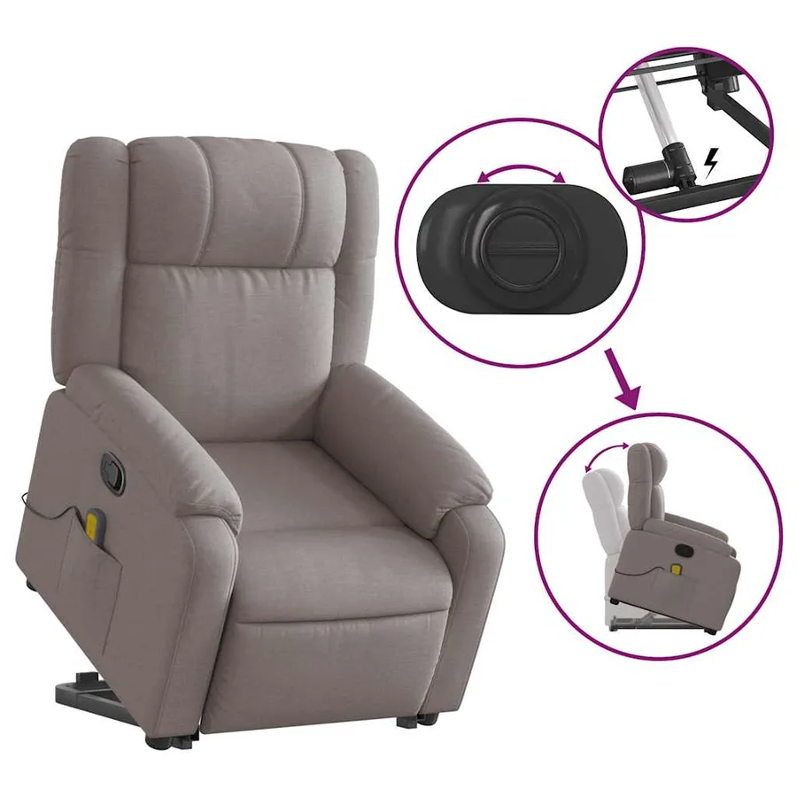 Fauteuil inclinable de massage Taupe Tissu - 6