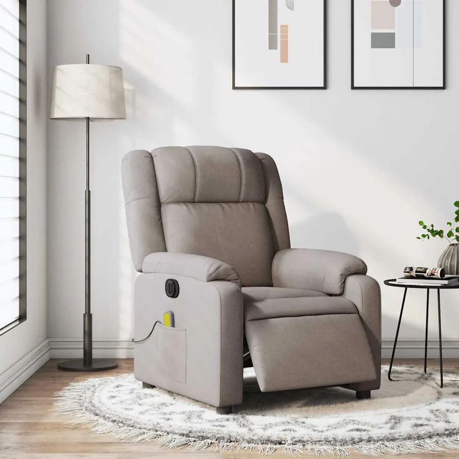Fauteuil de massage inclinable électrique Taupe Tissu - 16
