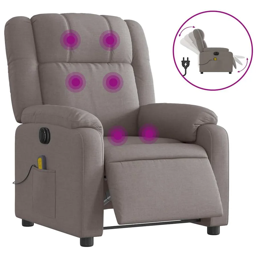Fauteuil de massage inclinable électrique Taupe Tissu - 2