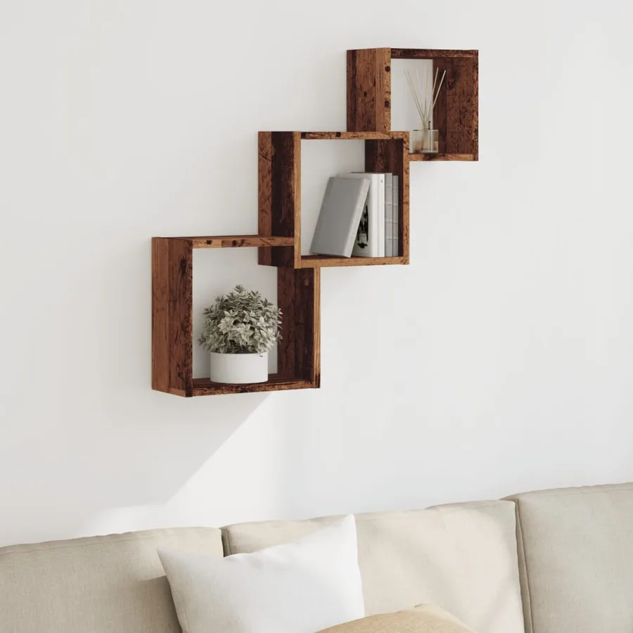 Étagère murale en forme de cube vieux bois bois d'ingénierie - 3