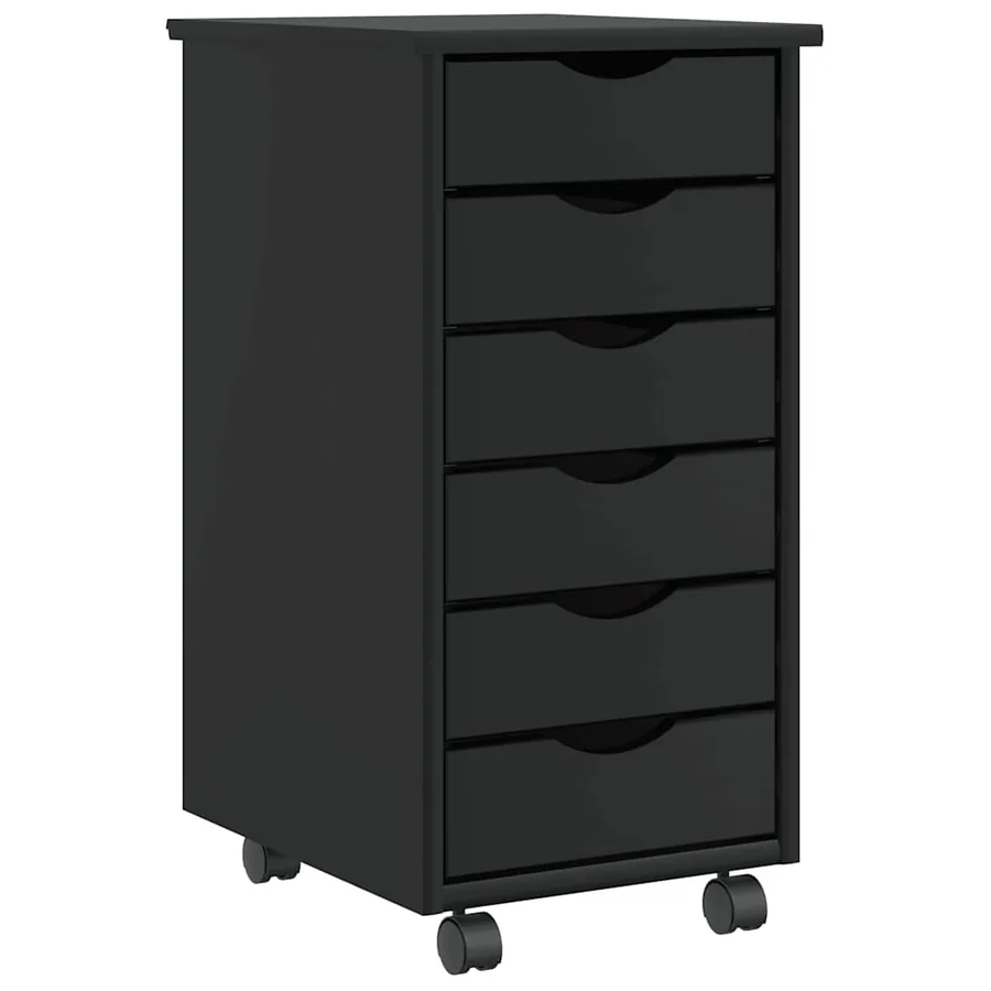 Armoire roulante avec tiroirs MOSS noir bois de pin solide
