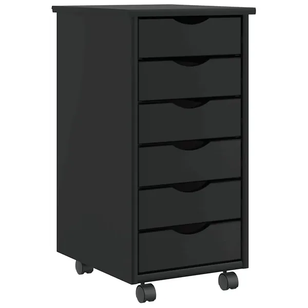 Armoire roulante avec tiroirs MOSS noir bois de pin solide