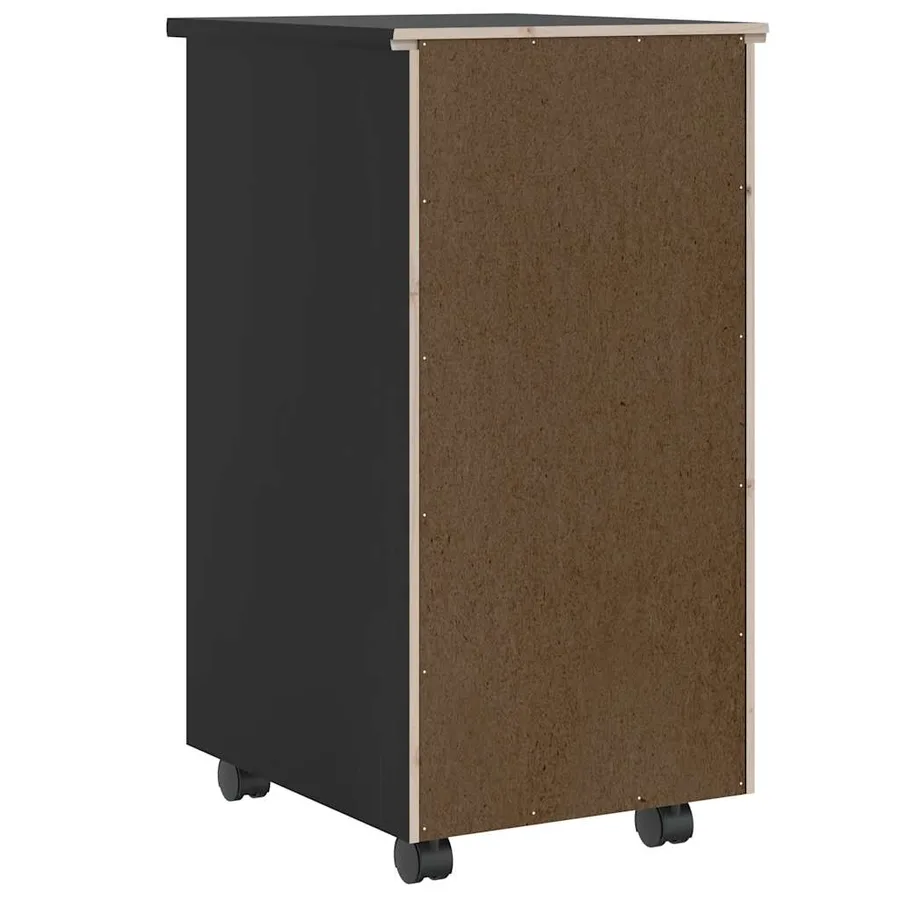 Armoire roulante avec tiroirs MOSS noir bois de pin solide - 5