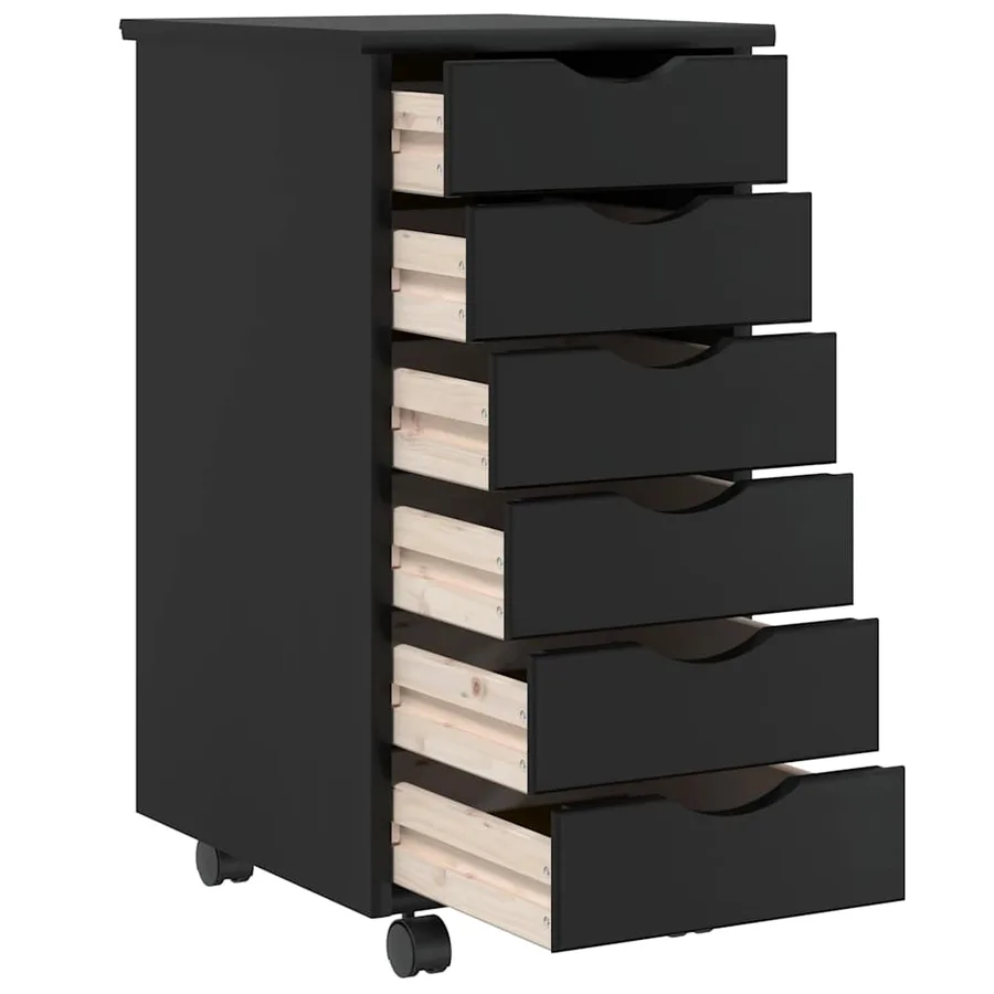 Armoire roulante avec tiroirs MOSS noir bois de pin solide - 6