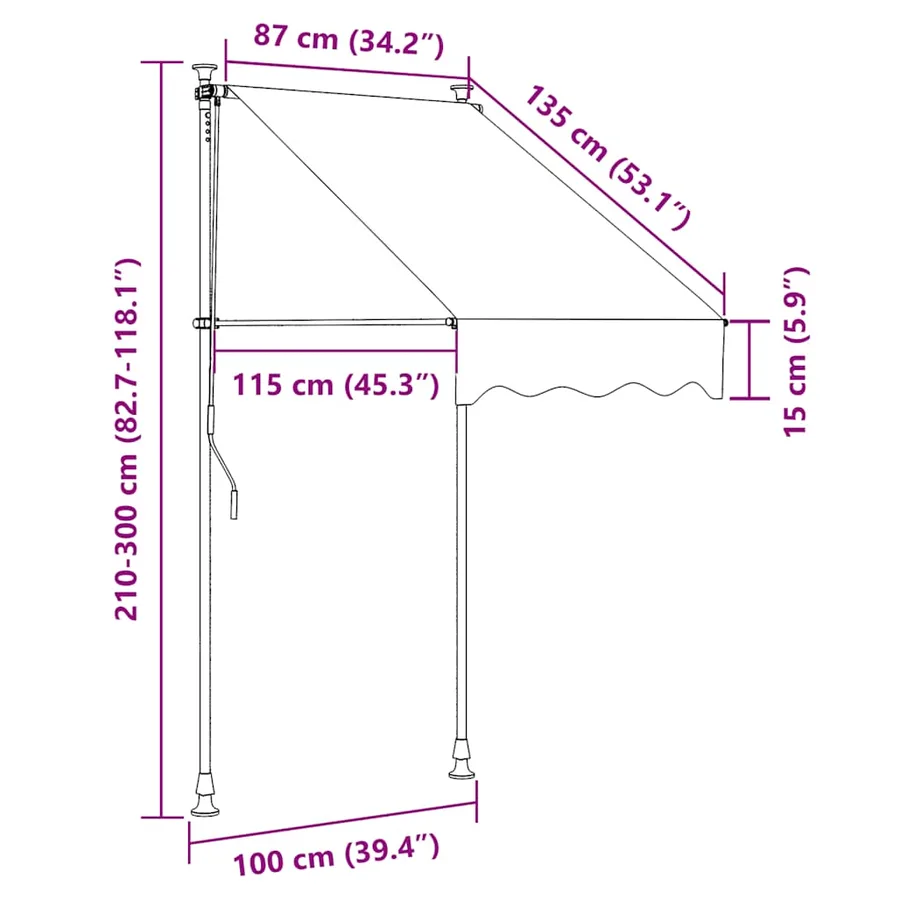 Auvent manuel rétractable 100 cm Crème - 6