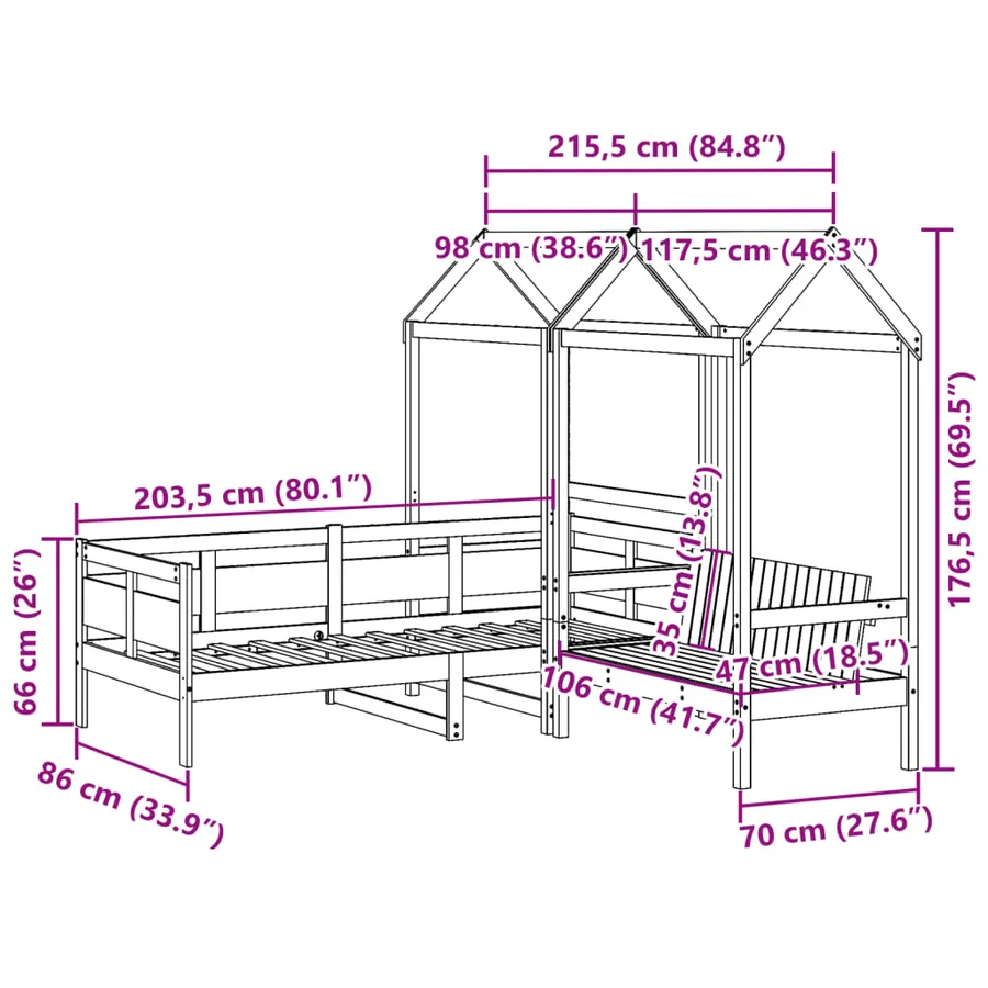 Ensemble de lit de jour et de banc et toit sans matelas blanc - 13