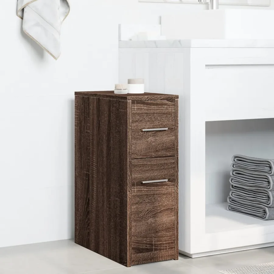 Armoire de salle de bain étroite avec roulettes chêne marron - 3