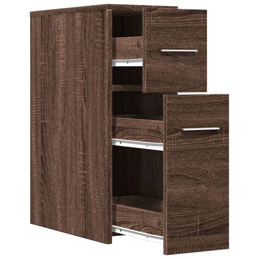 Armoire de salle de bain étroite avec roulettes chêne marron - 7