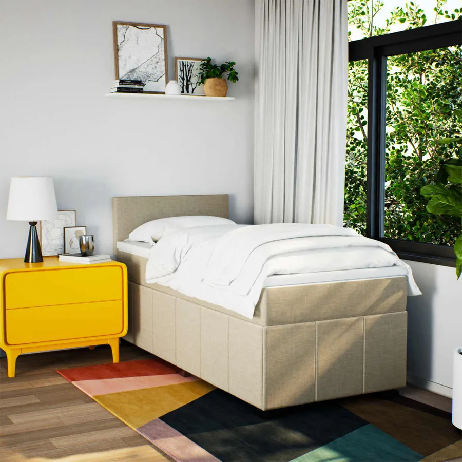 Sommier à lattes de lit avec matelas Crème 100x200 cm Tissu - 3